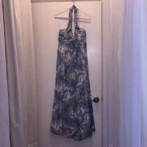 Beautiful blue and white floral long halter gown
